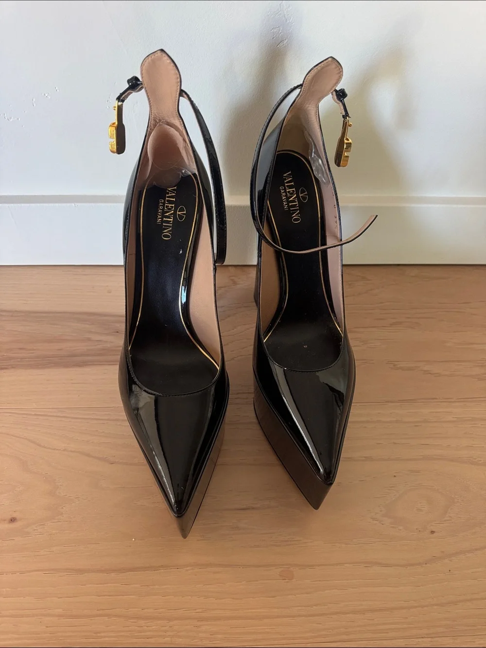 Valentino Garavani Black Patent Leather Platform Slingback Pumps